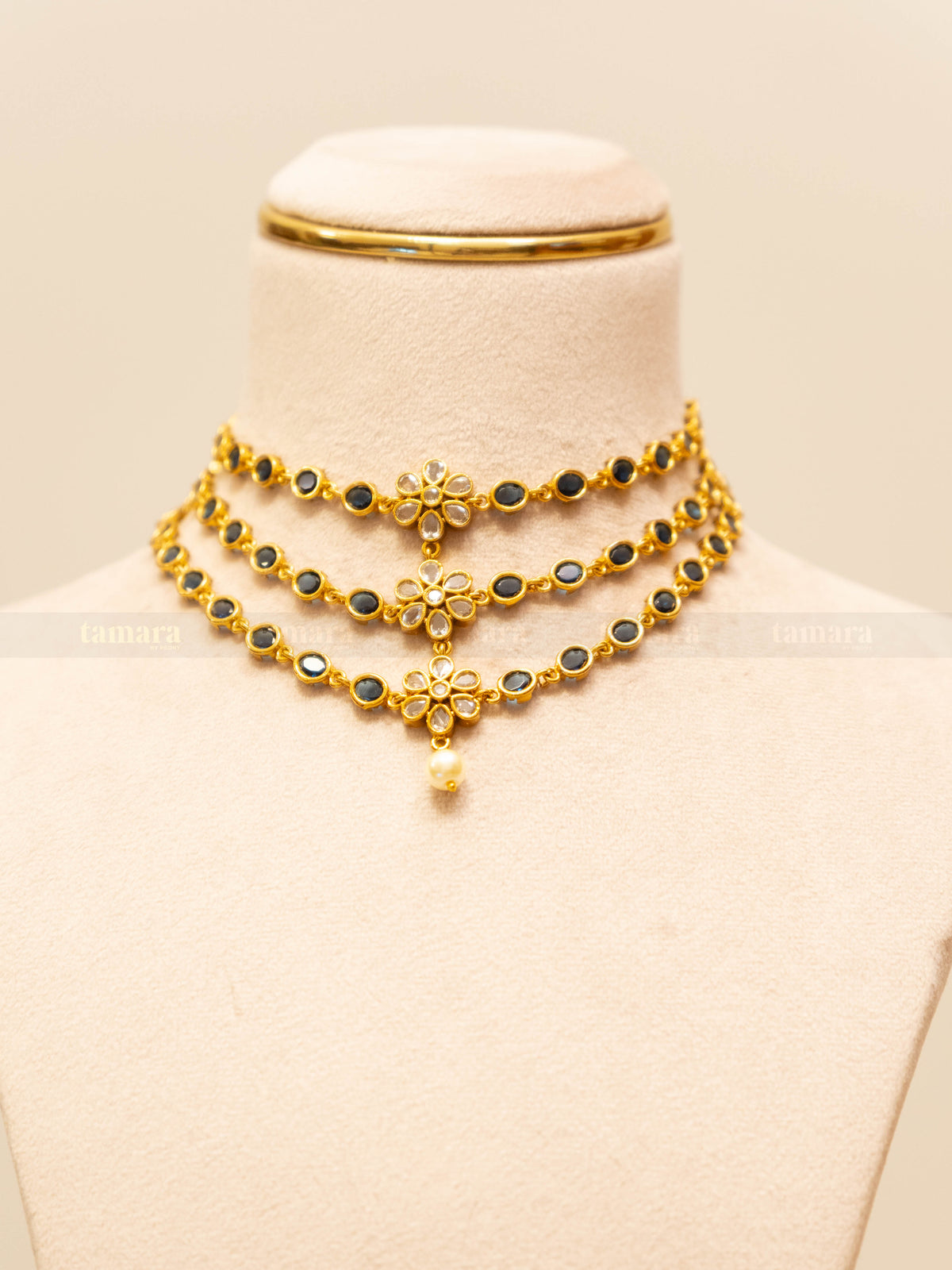 Three Layered Necklace Set - Blue
