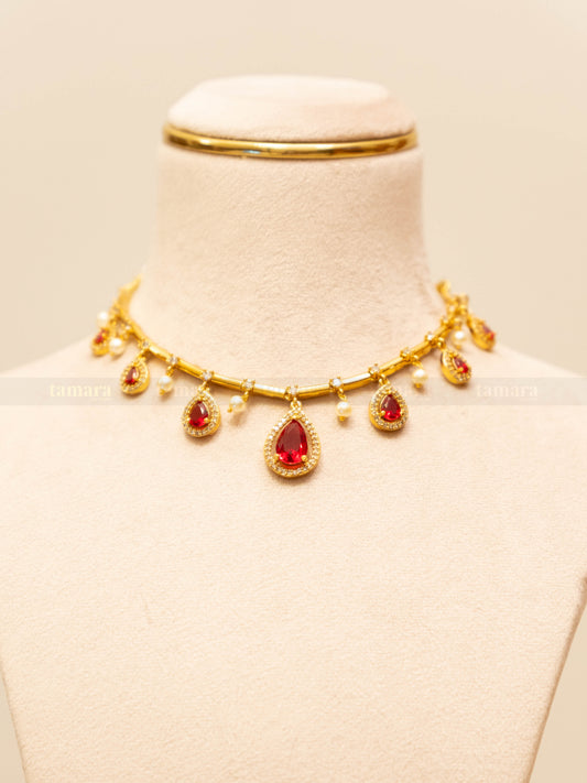 Drop Necklace Set - Red