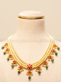 Three Layered Jadau Necklace - Floral