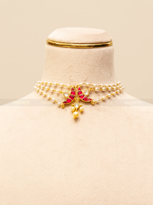 Pearldrop Chand Jadau Necklace Set  - Pink