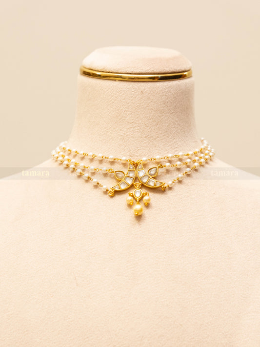 Pearldrop Chand Jadau Necklace Set  - White