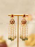 Floral Pearl Drop Jadau Earrings - Pink & White
