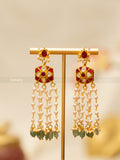 Pearl Drop Jadau Earrings - Pink & White