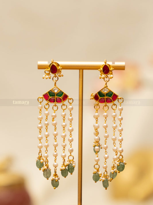 Pearl Drop Jadau Earrings - Multicolor