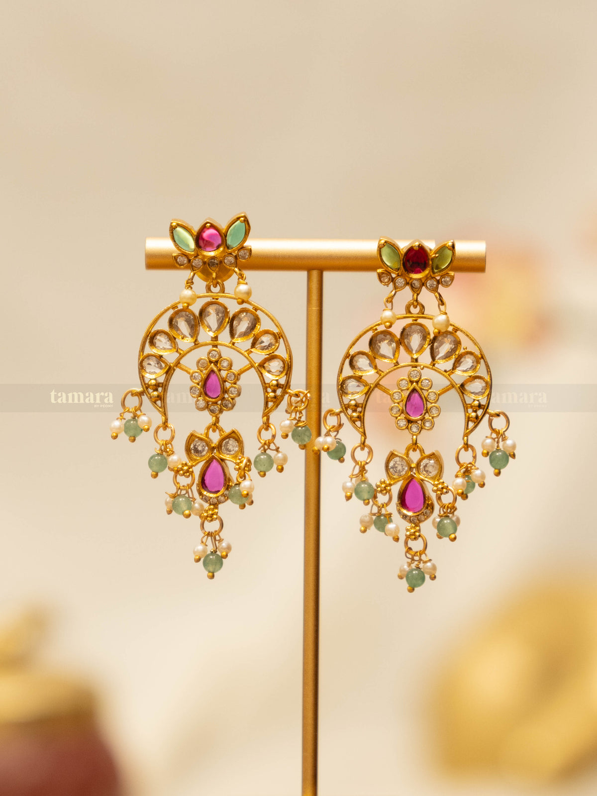 Crescent Kundan Chandbali - Mint