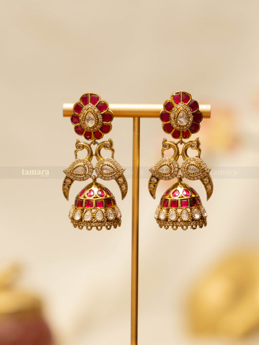 Mayura Jadau Jhumka - Ruby