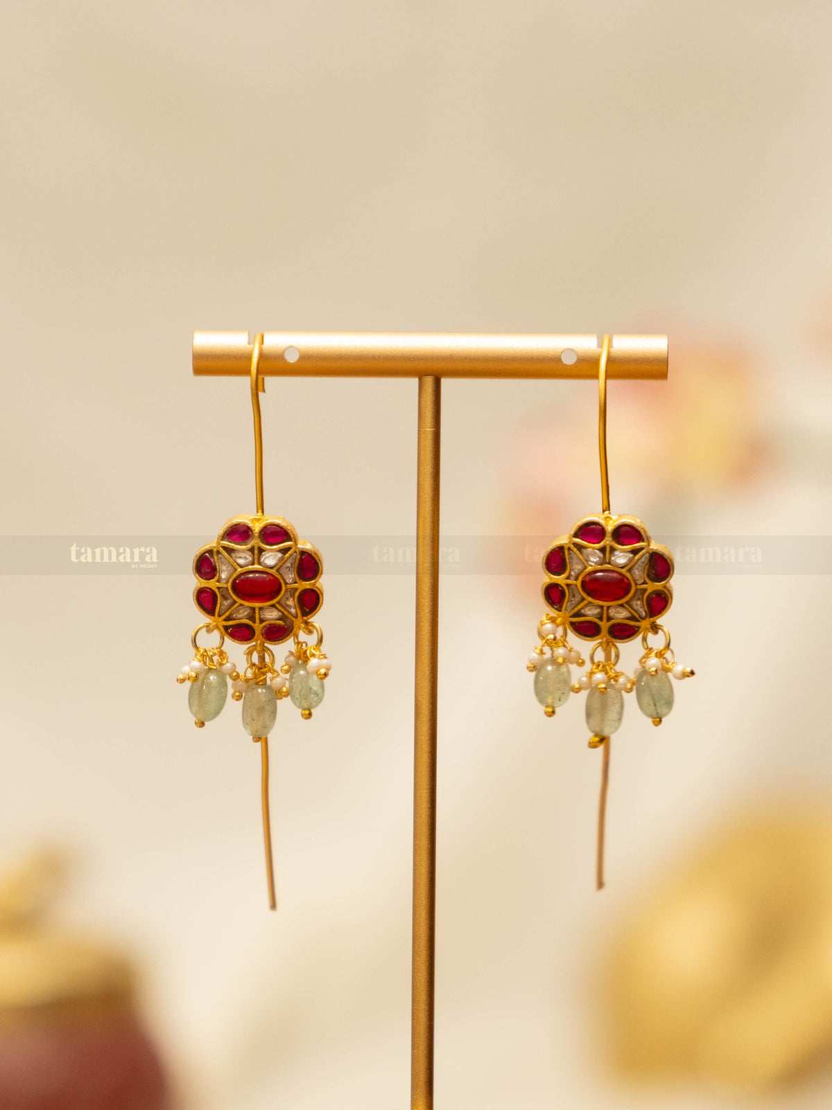 Floral Jadau Earcuff - Pink & White