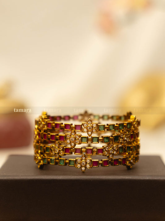 Floral Bangles - Ruby & Emerald