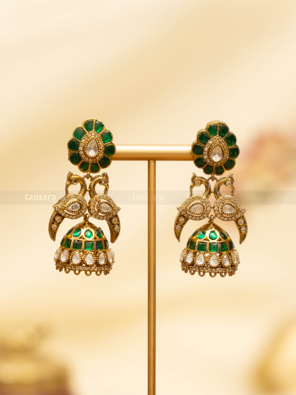 Mayura Jadau Jhumka - Green