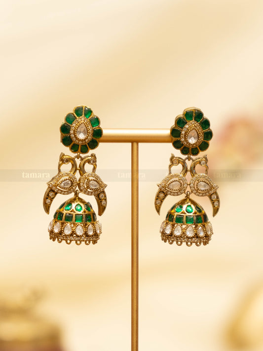 Mayura Jadau Jhumka - Green