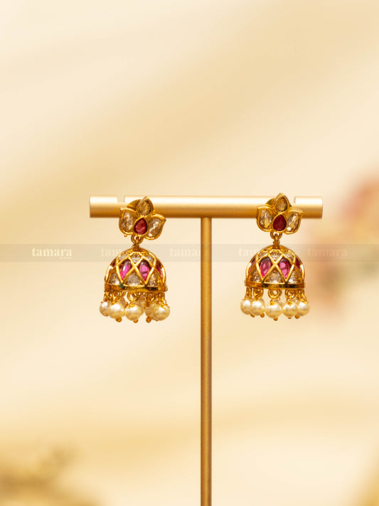 Lotus Jhumka - Pink & White