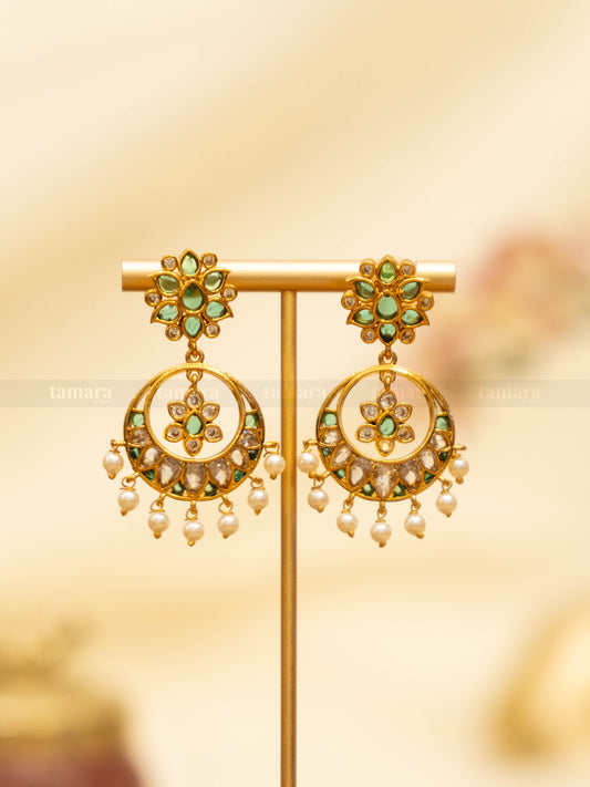 Padma Drop Chandbali - Green & White