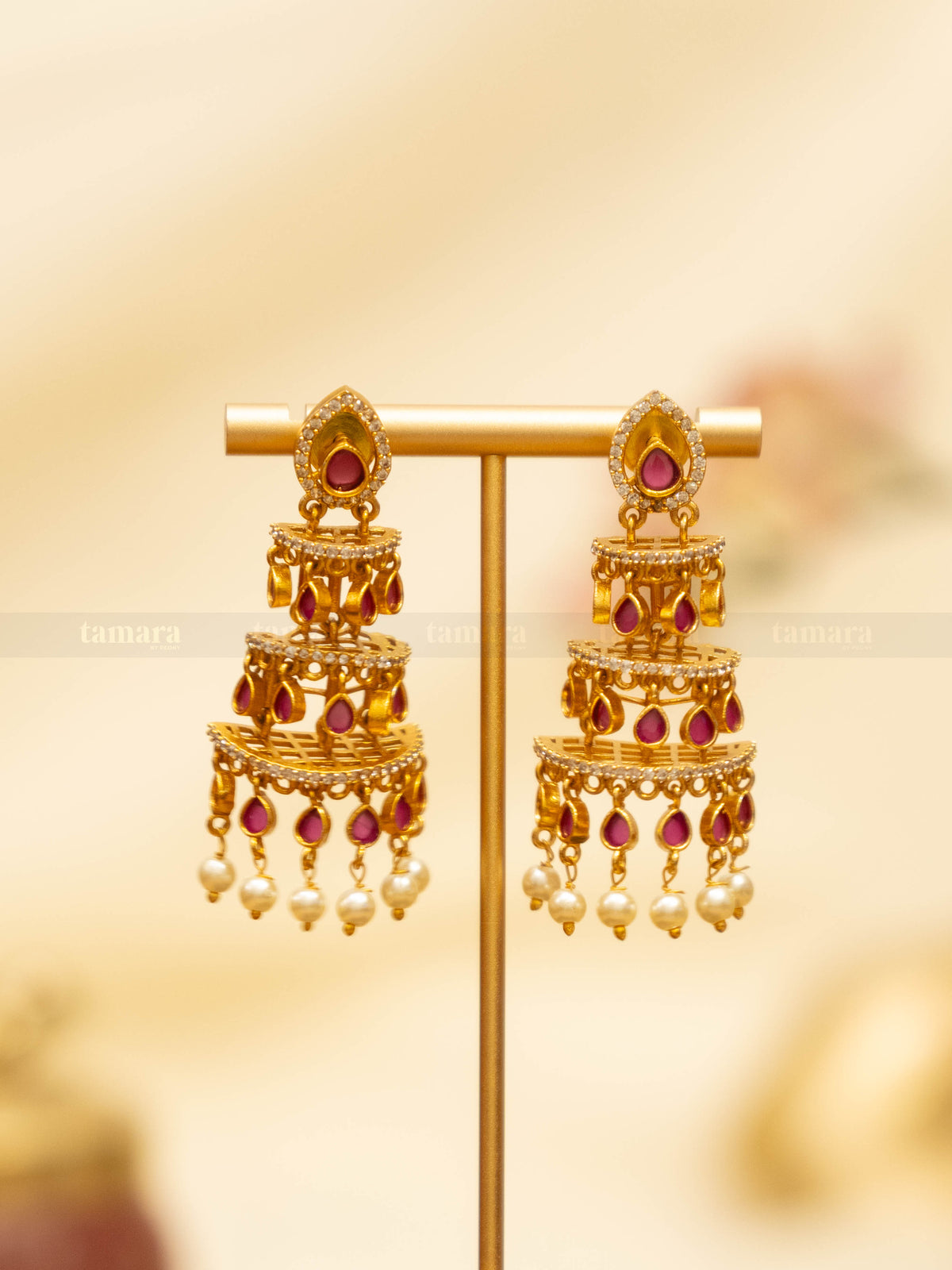 Ruby Drop Layered Earrings