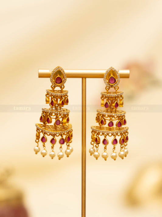 Ruby Drop Layered Earrings