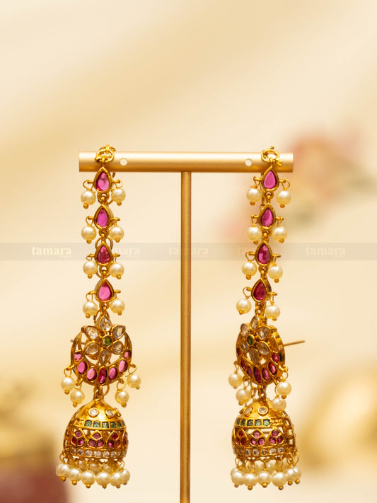 Floral Chand Jhumka with Earchain