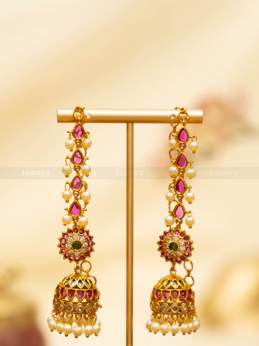Floral Kemp Jhumka with Earchain