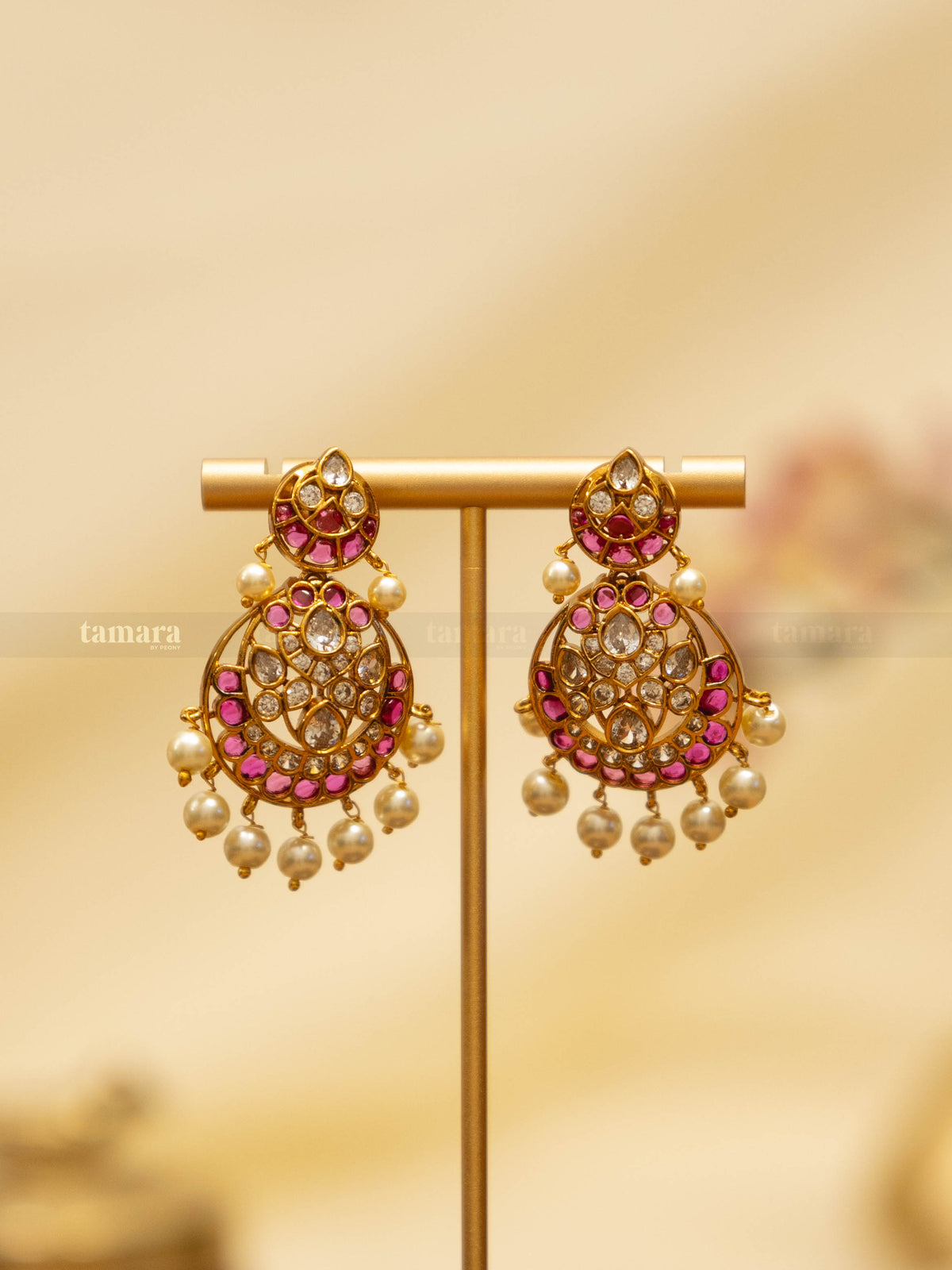 Nila Pearl Chandbali - Ruby