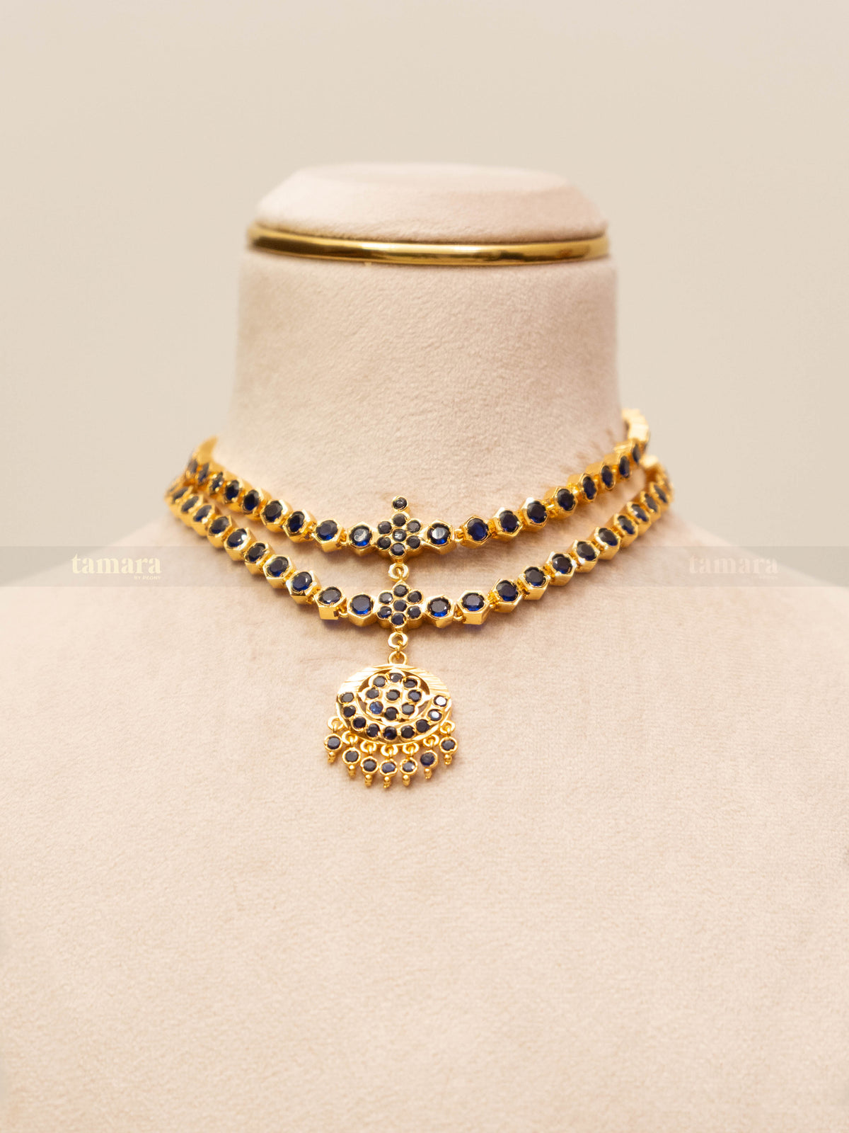 Double Layered Vintage Attigai Set - Sapphire Blue
