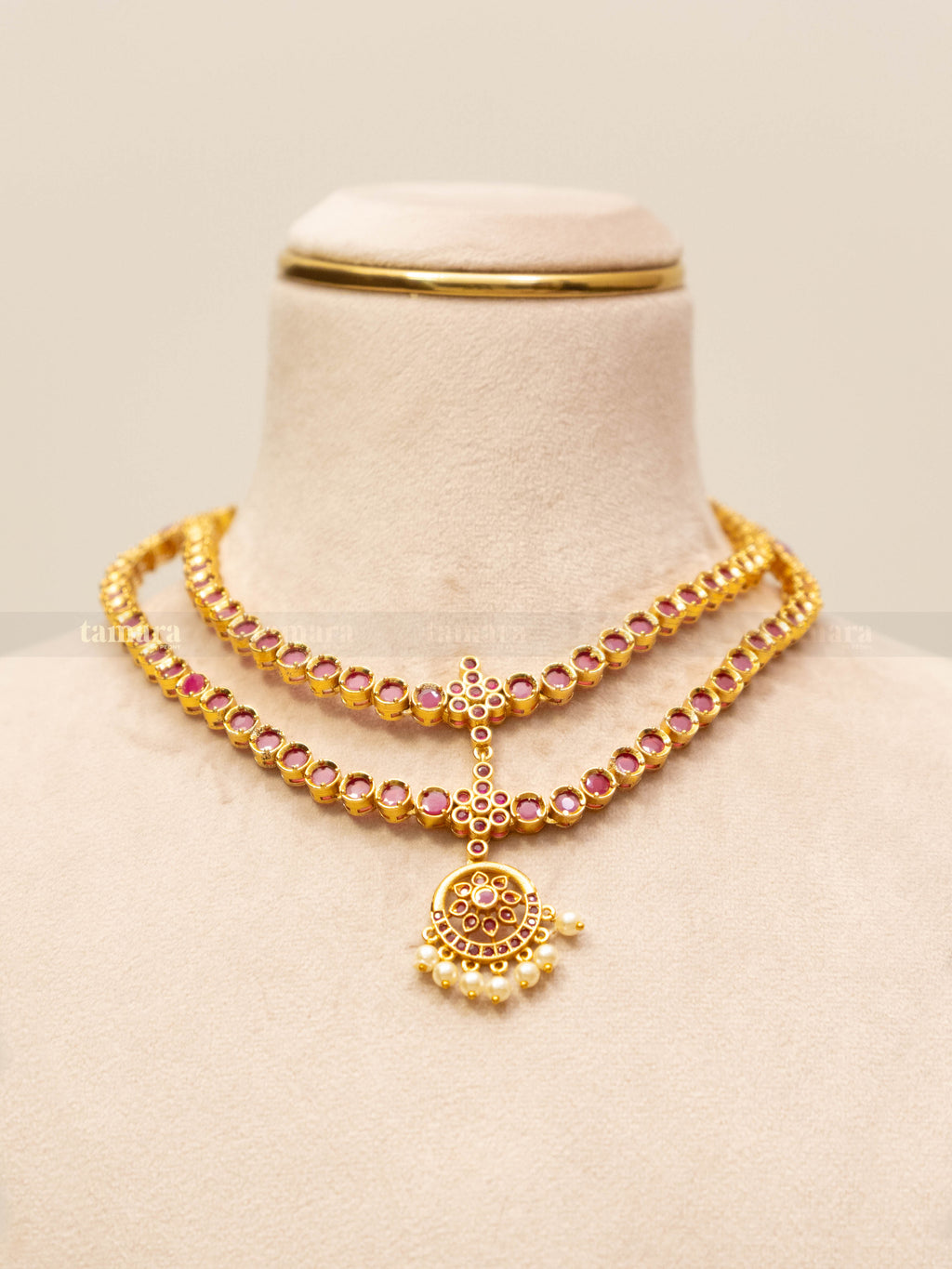 Double Layered Vintage Attigai Set - Ruby