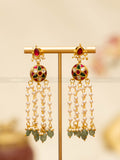 Floral Pearl Drop Jadau Earrings - Multicolor