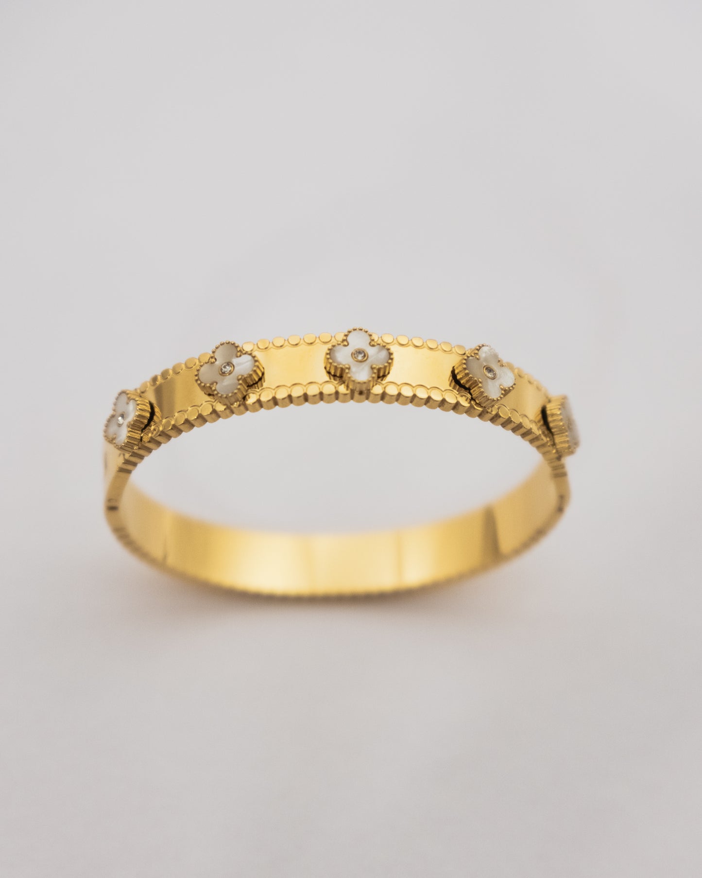 White Eternal Clover Cuff