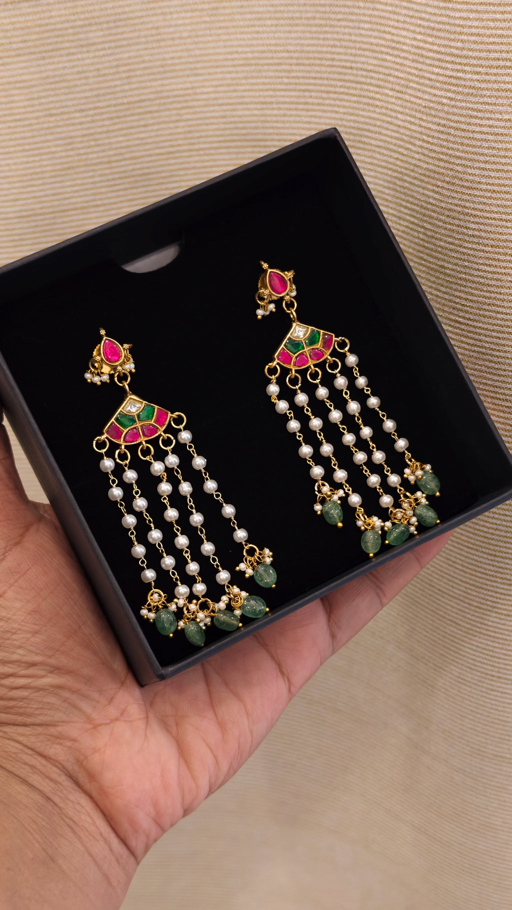 Pearl Drop Jadau Earrings - Multicolor
