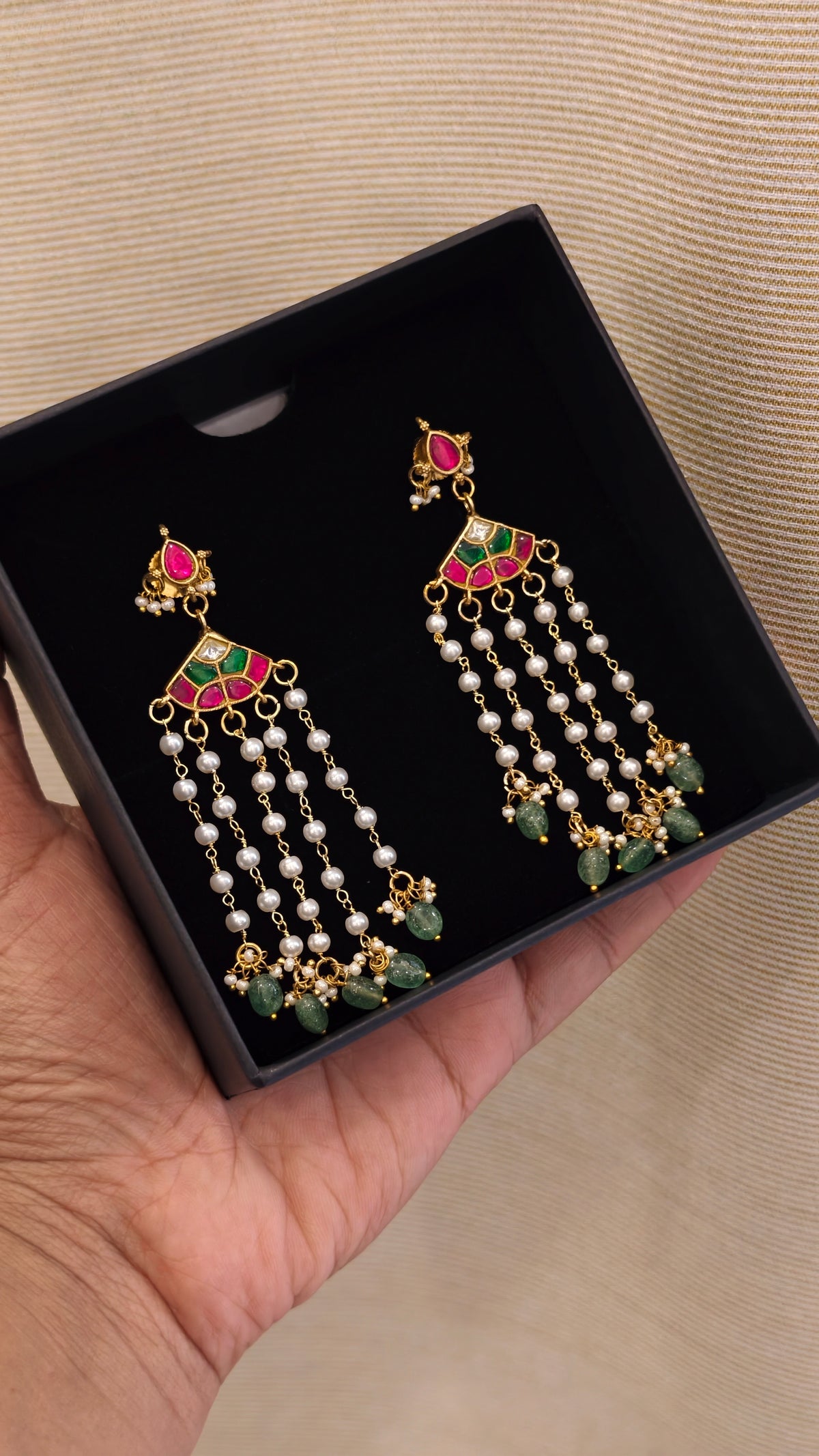 Pearl Drop Jadau Earrings - Multicolor