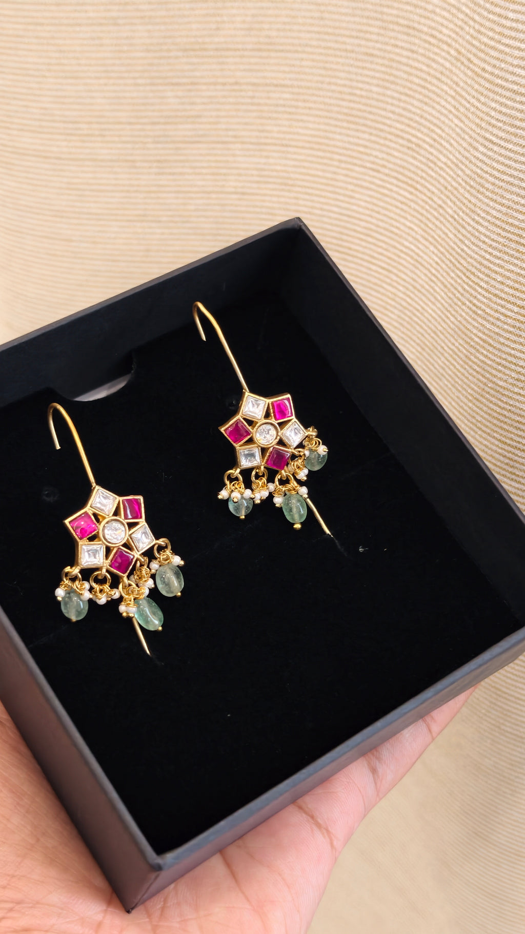 Starburst Jadau Earcuff - Pink & White