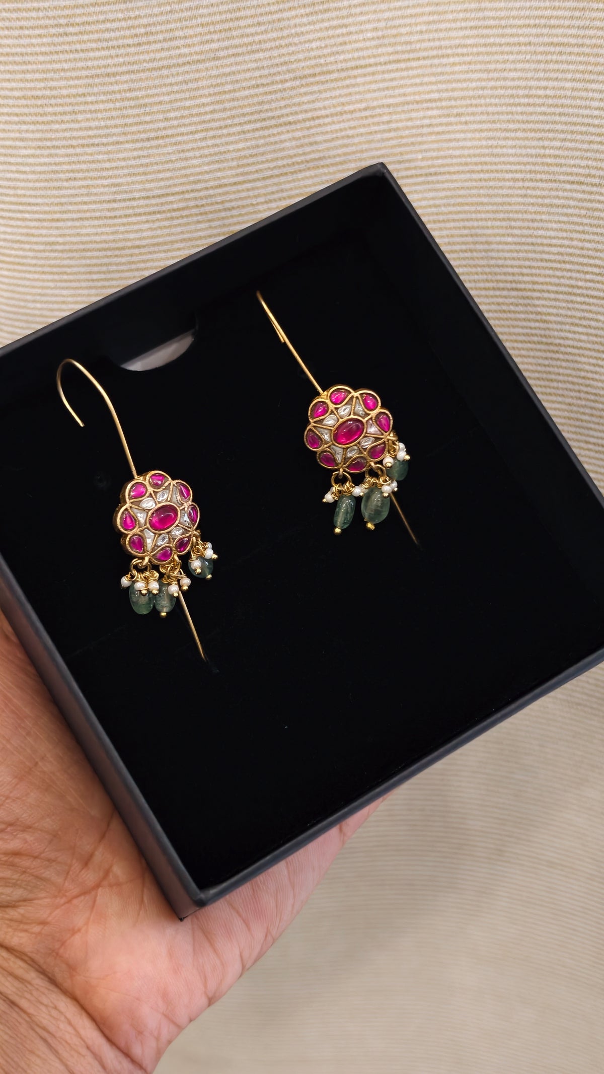 Floral Jadau Earcuff - Pink & White